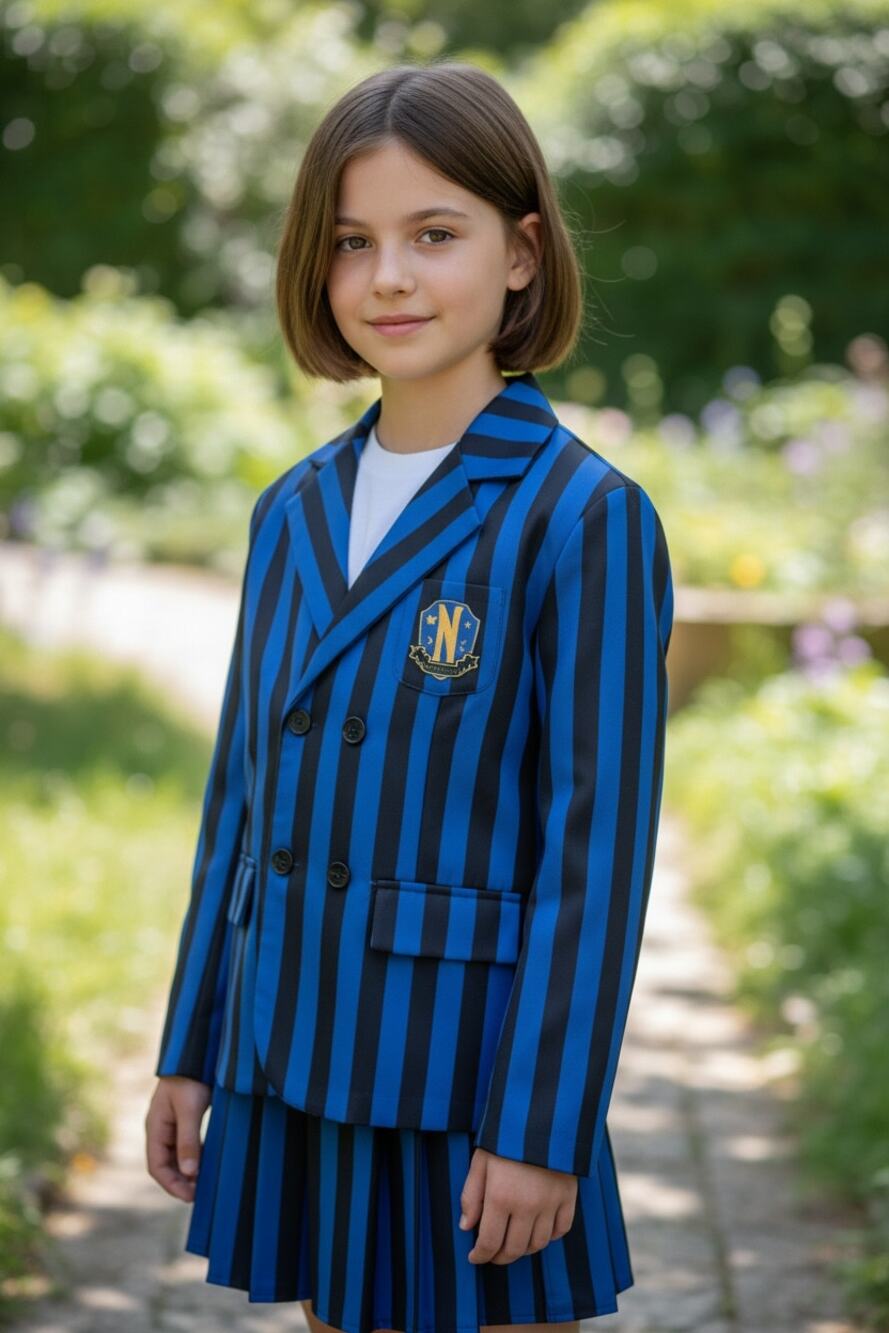 Nevermore Academy Girls School Uniform Wednesday Jacket Play Costume Stripe sz 8